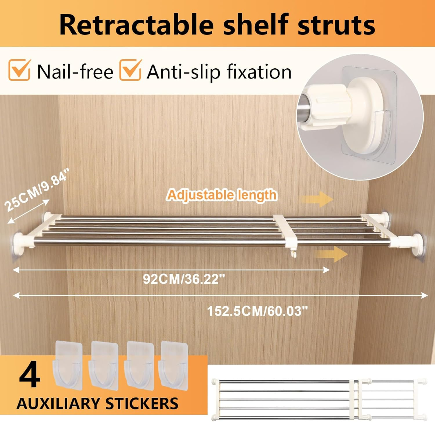 Expandable Closet Shelf Tension Organizer Heavy Duty Adjustable Storage Rack (2)