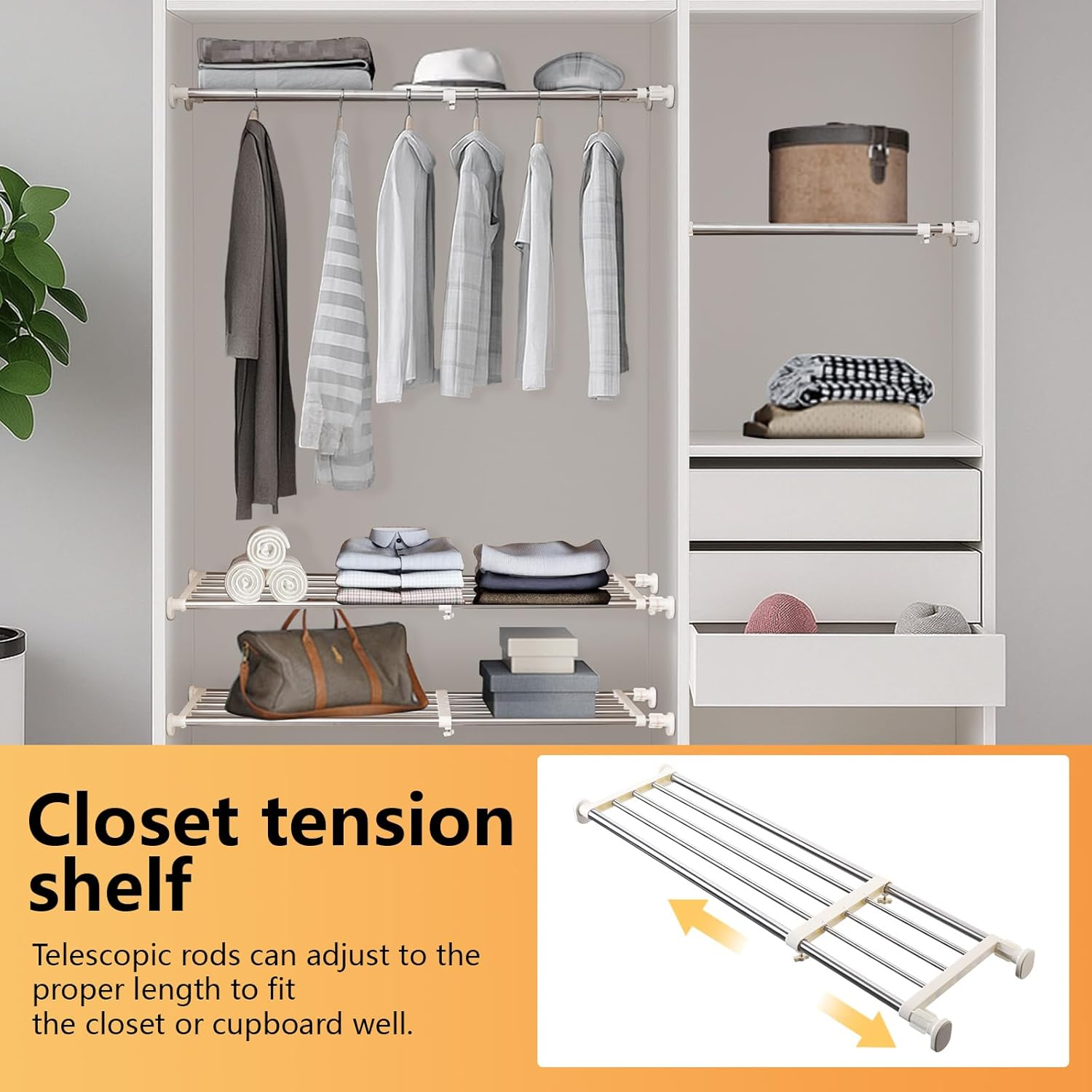 Expandable Closet Shelf Tension Organizer Heavy Duty Adjustable Storage Rack (5)