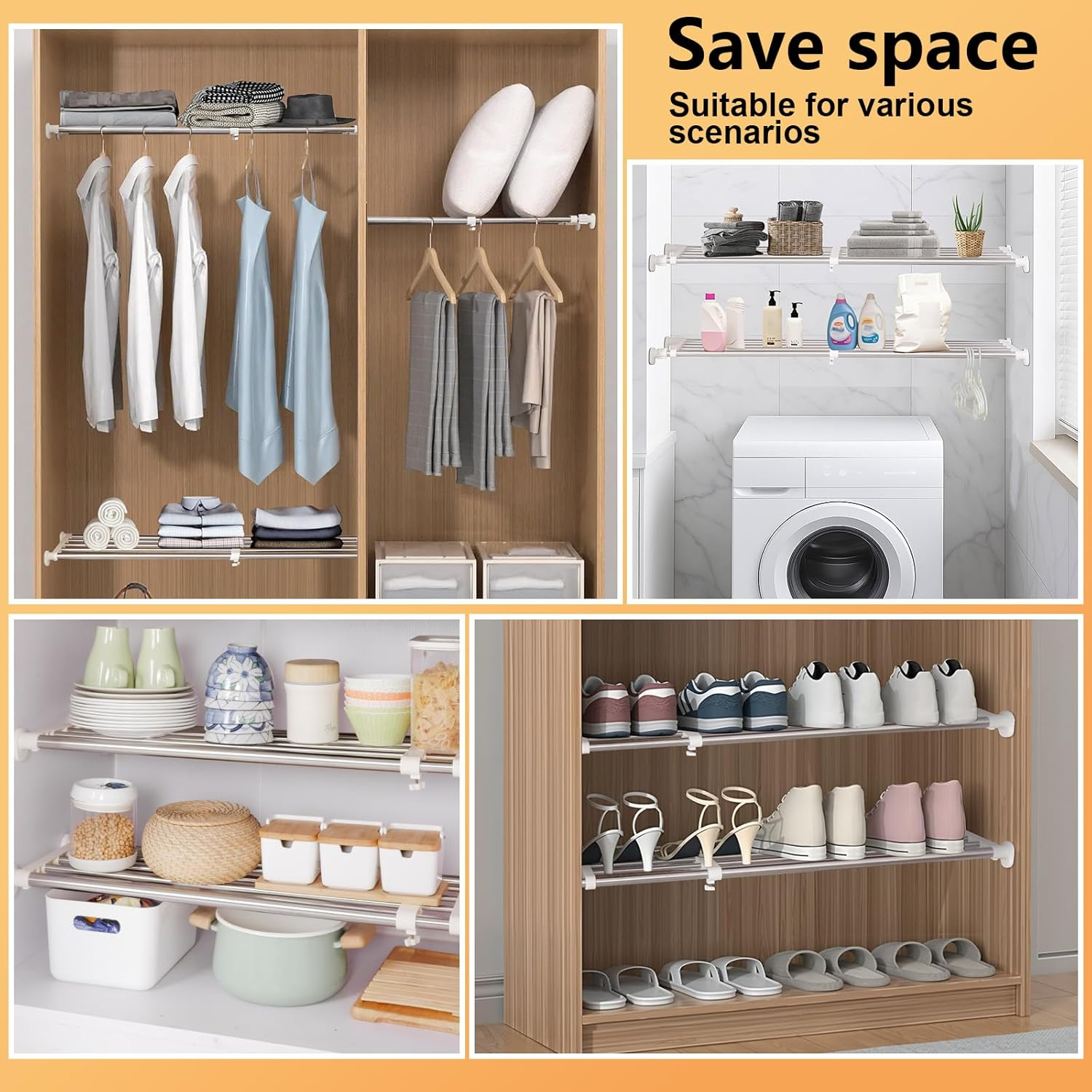 Expandable Closet Shelf Tension Organizer Heavy Duty Adjustable Storage Rack (6)