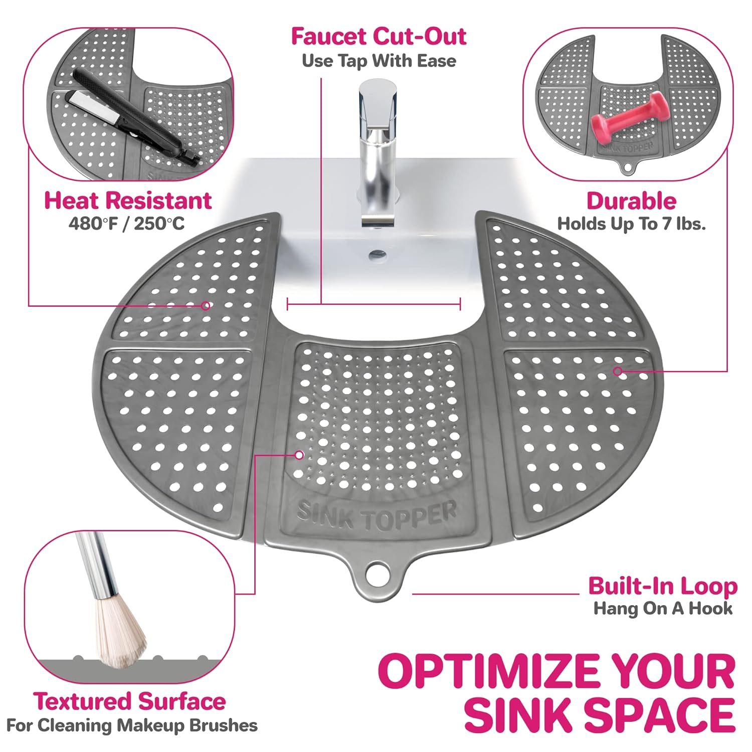 Foldable Sink Topper Silicone Heat Resistant Mat Bathroom Counter Organizer (5)
