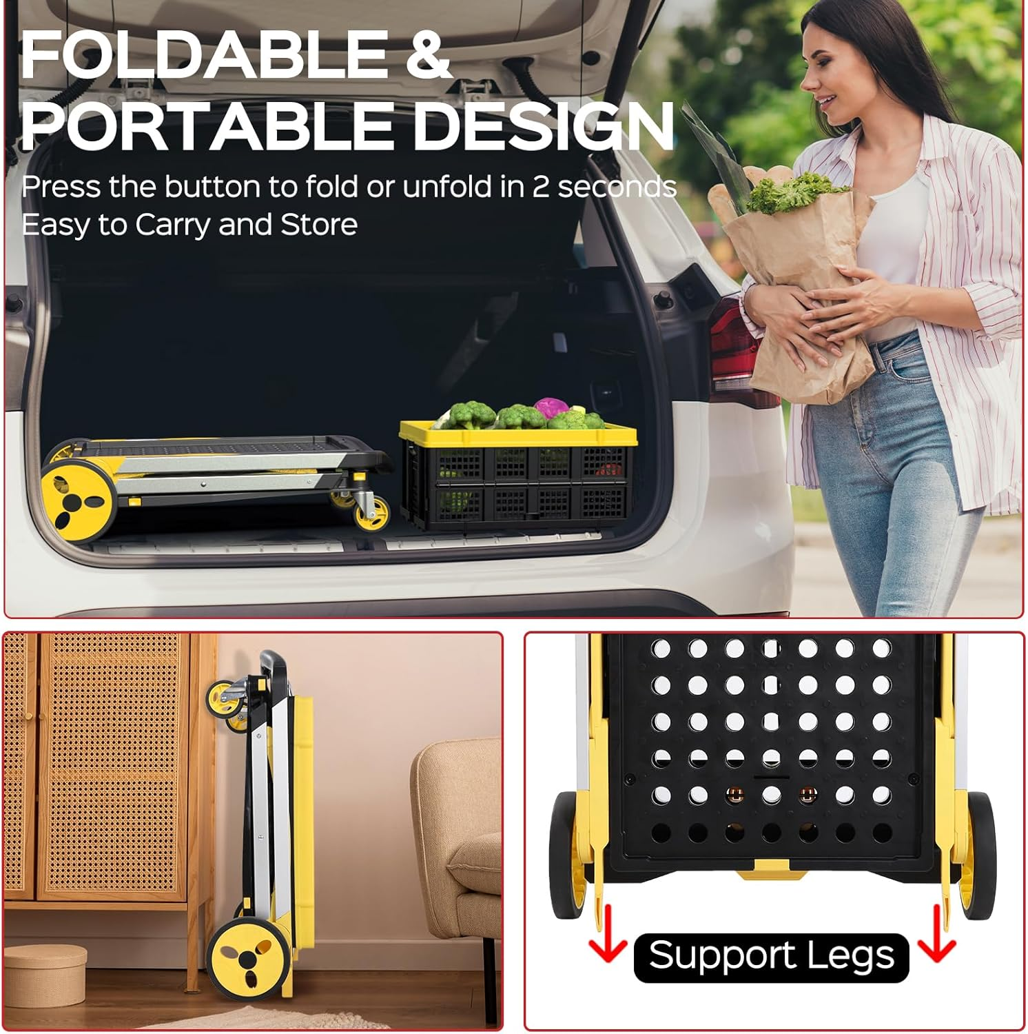 Foldable Utility Cart with Wheels Lightweight Aluminum Shopping Hand Cart (3)