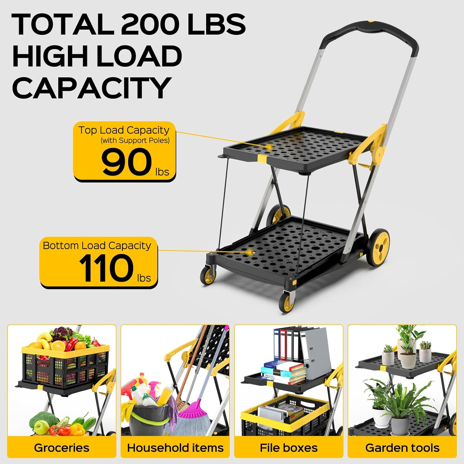 Foldable Utility Cart with Wheels Lightweight Aluminum Shopping Hand Cart (4)