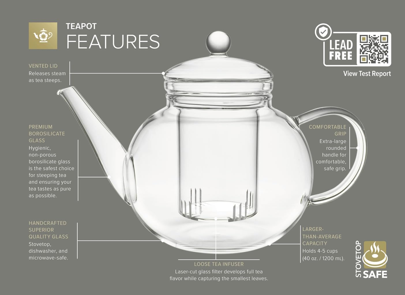 Glass Teapot with Infuser 40oz Borosilicate Tea Maker Blooming Tea Set (2)