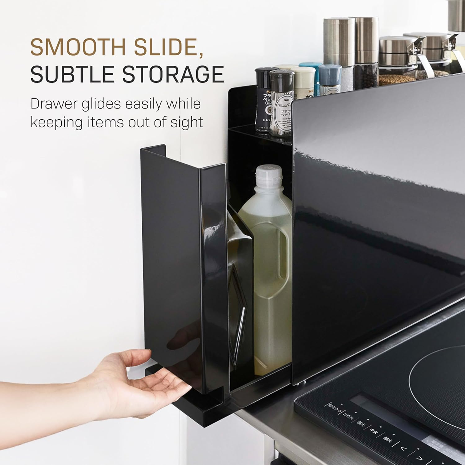 Pull Out Spice Rack Countertop Organizer with Hidden Drawer Shelf (3)