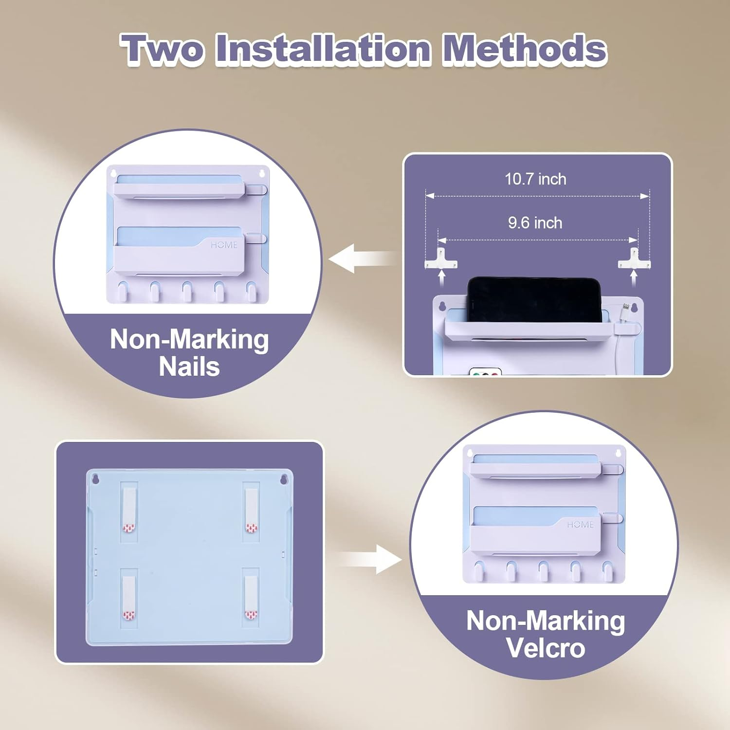 Wall Mount Bedside Shelf Organizer with Hooks Cable Clips No Drill (4)